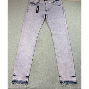 Fashion Nova Jeans Mens 38x34 Start The Party Stacked Skinny Lavender Raw Hem